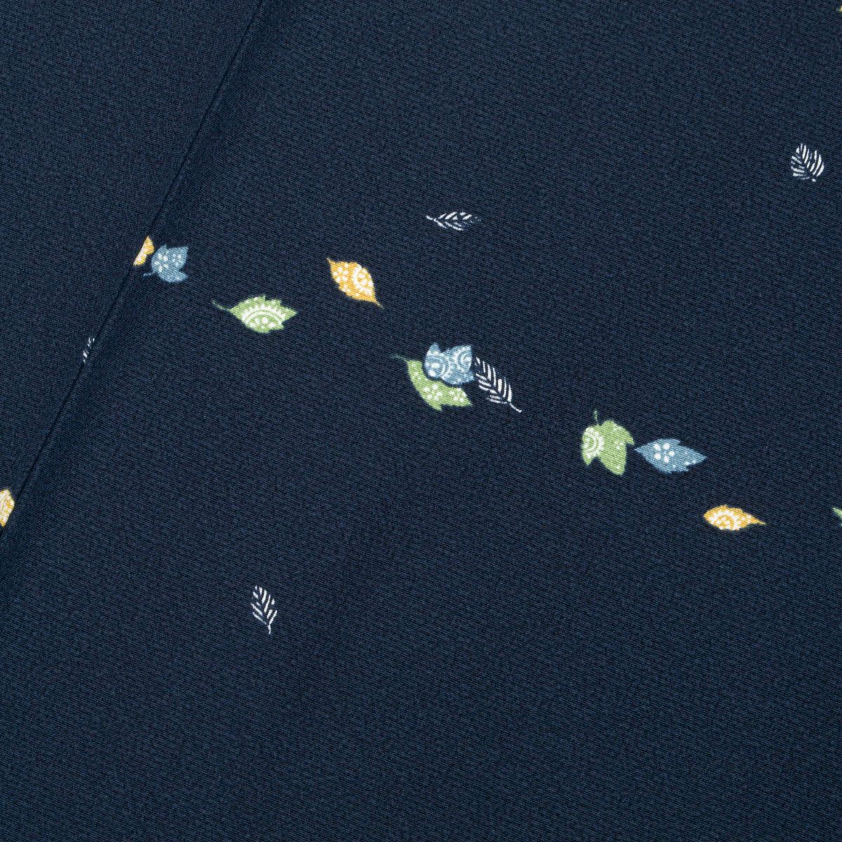 未使用品】飛び柄小紋 友禅 葉 冨貴寄文様 濃紺 正絹 袷 身丈：約162cm