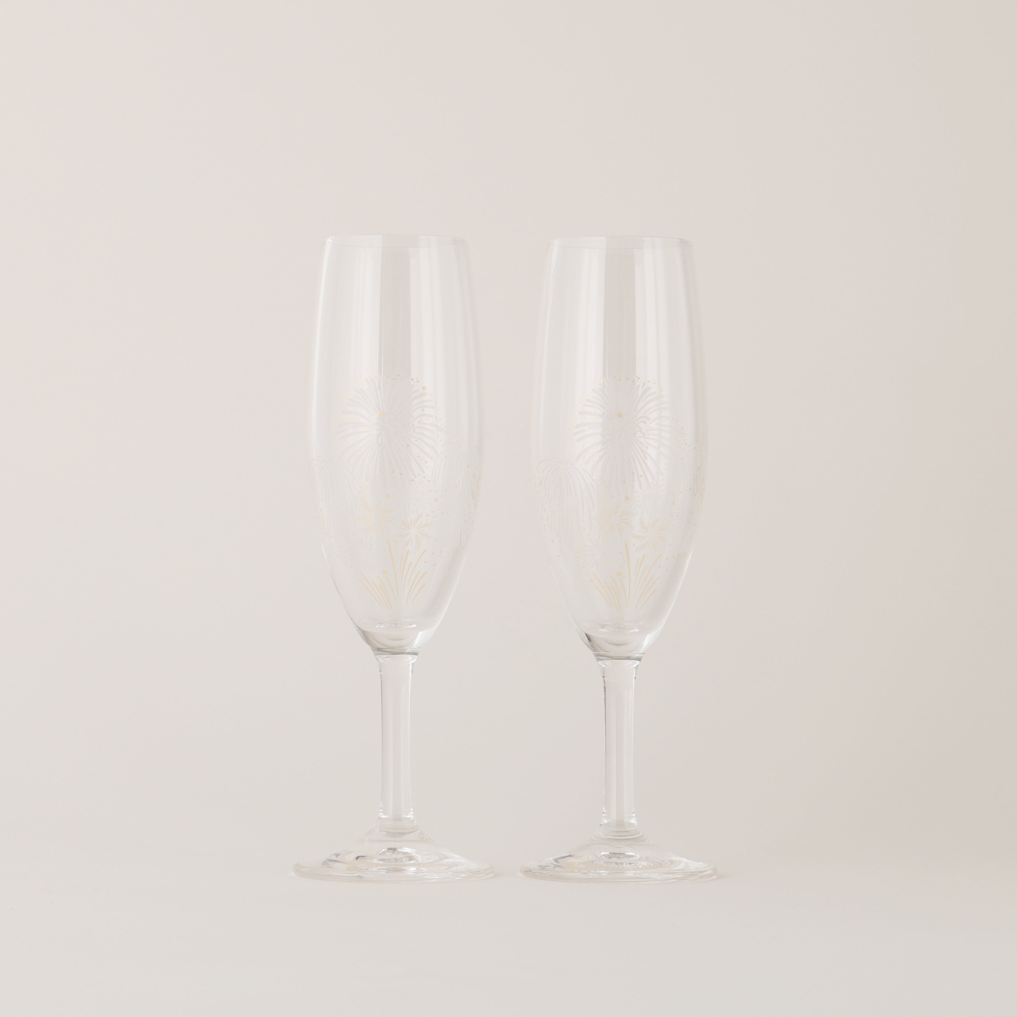 冷たい飲み物を注ぐと花火が浮き出るシャンパングラス / ペアセット