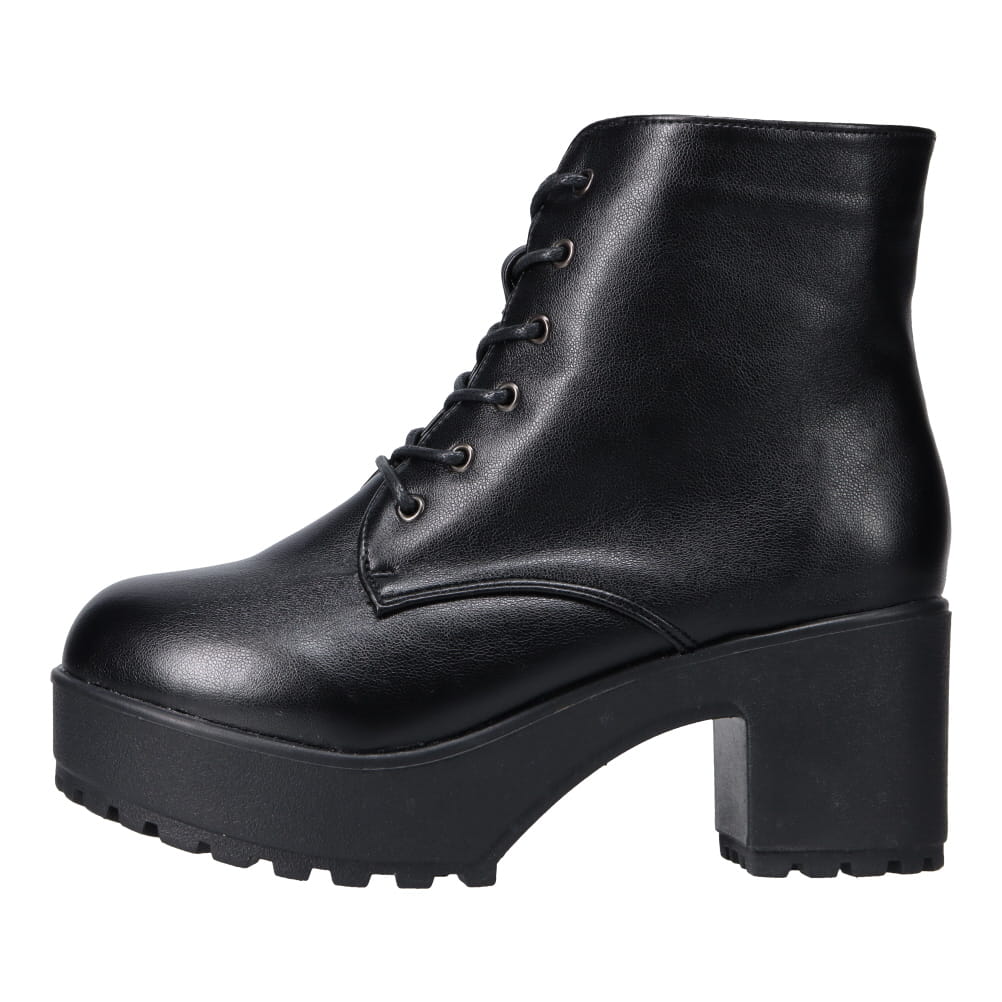 Zipper ジッパー 厚底レースアップショートブーツ レディース ブラック