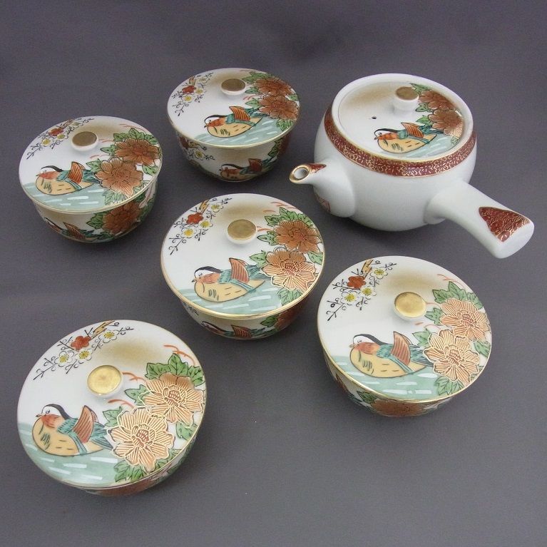 高峰作 九谷焼 蓋付茶器揃（おしどり）｜茶器・煎茶道具｜京なごみ