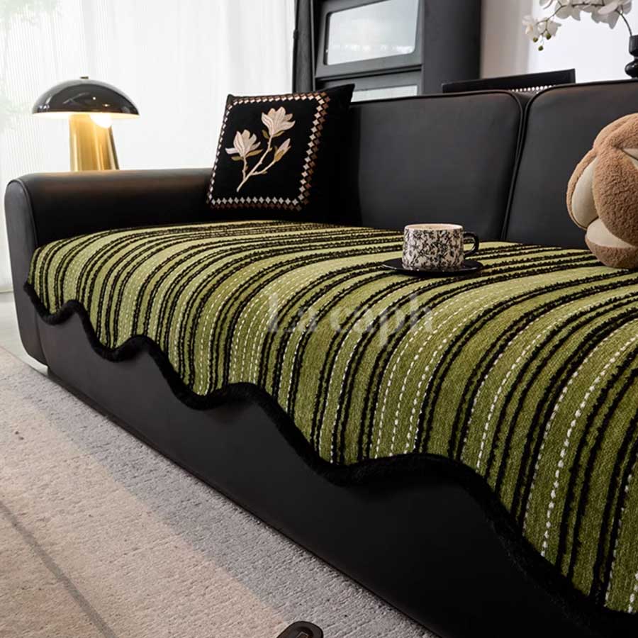 ウェーブステッチソファーカバー(5colors)（茶・白・ベージュ・緑・黒