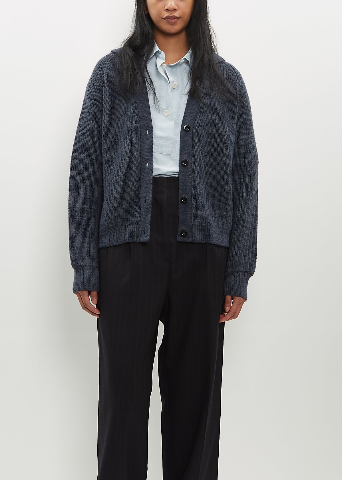 Collared Wool Rib Cardigan – La Garçonne