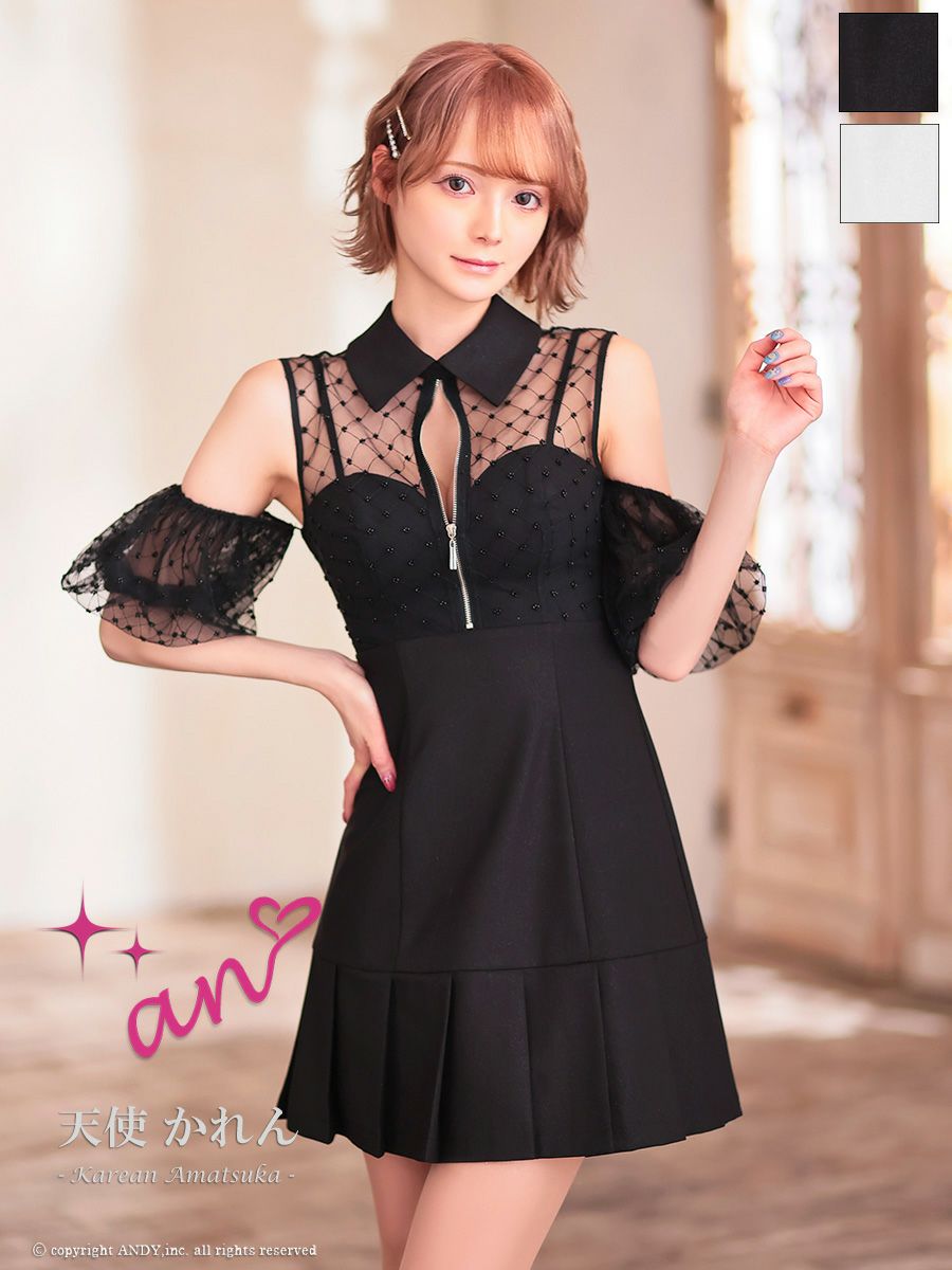 an/アン】襟付き レース シアー プリーツ バストジップ 肩あき