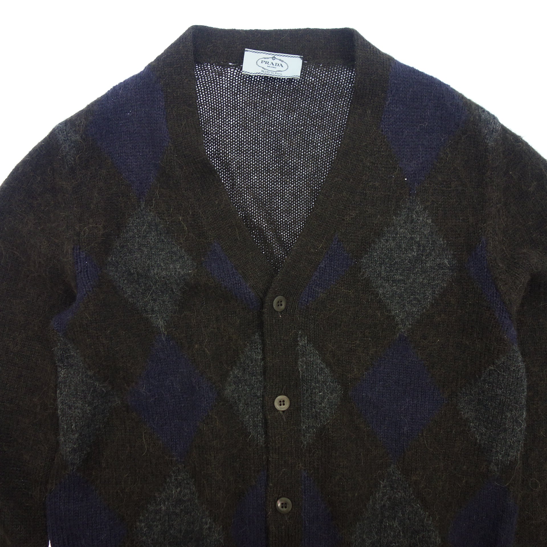 PRADA】プラダ 13AW アルパカカーディガン アーガイル柄 ブラウン