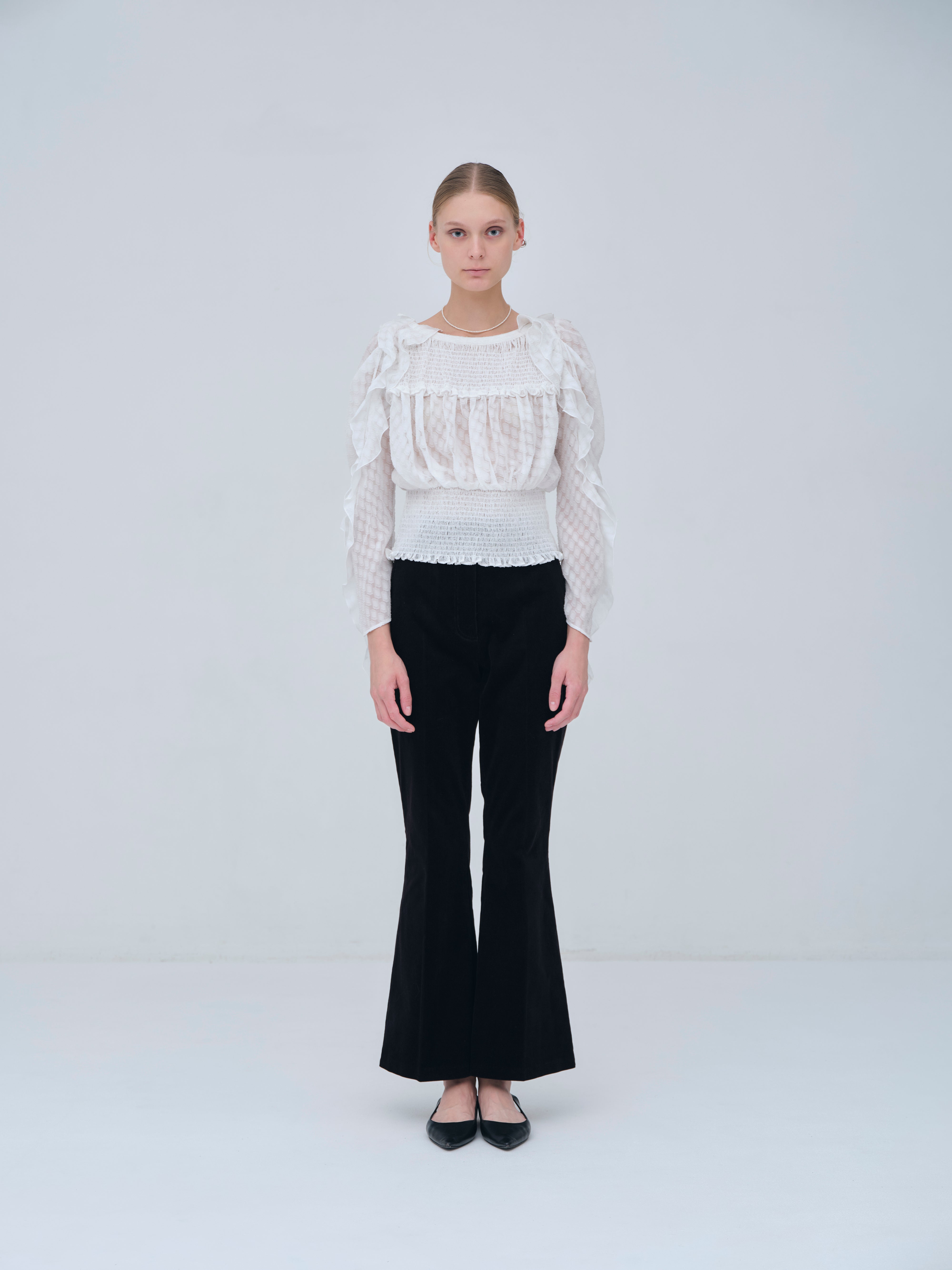 Sheer Jacquard Frill Blouse – L'AUBE BLANC