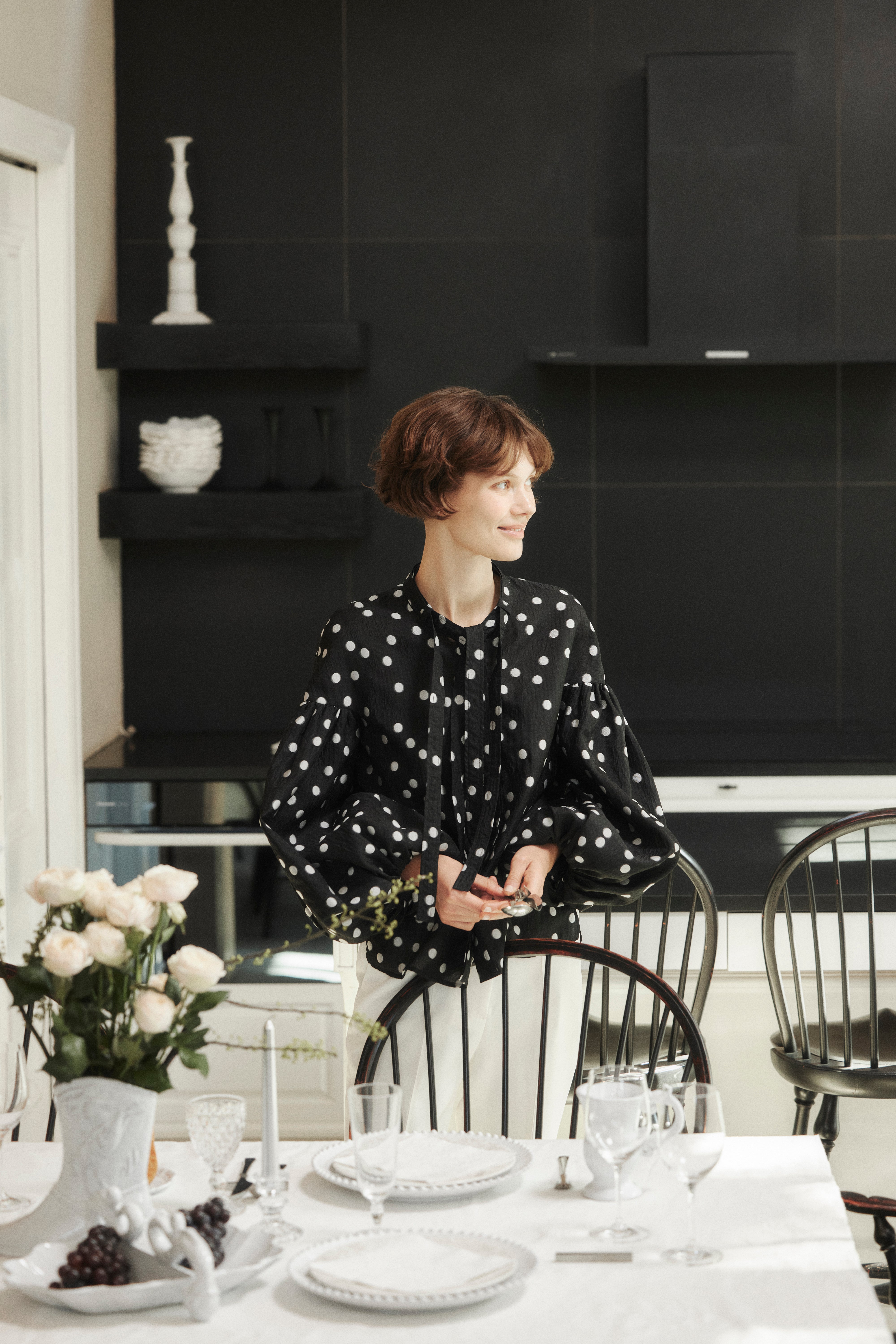 Sheer Polka Dot Ribbon Blouse – L'AUBE BLANC