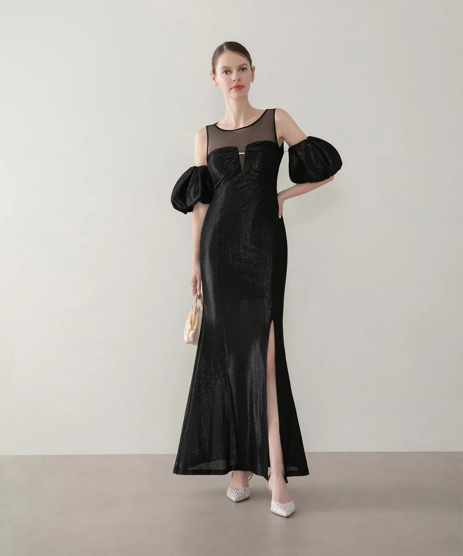 LEJA LUXE】ラメシャイニーシアーデコルテマーメイドドレス