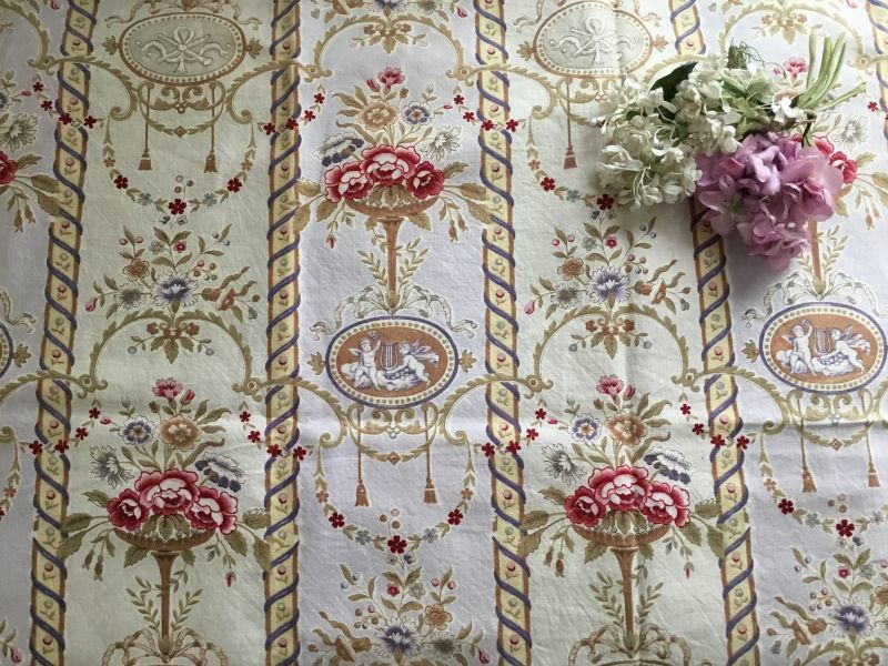 1900年初期フランス古布天使と花柄／ロココデザイン mercerie・手芸用品