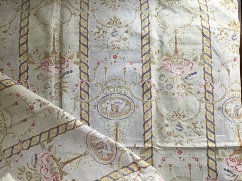 1900年初期フランス古布天使と花柄／ロココデザイン mercerie・手芸用品