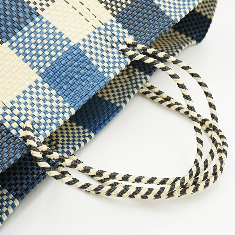 MERCADO BAG - 3 COLORS CHECK - Metallic Blue / Cream / Black (L