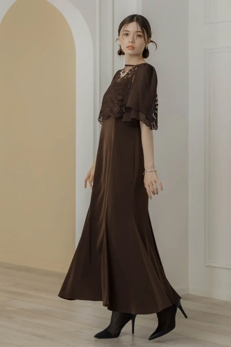 ブラウンのリーフブラウスマーメイドドレス | Dorry doll | M | 結婚式