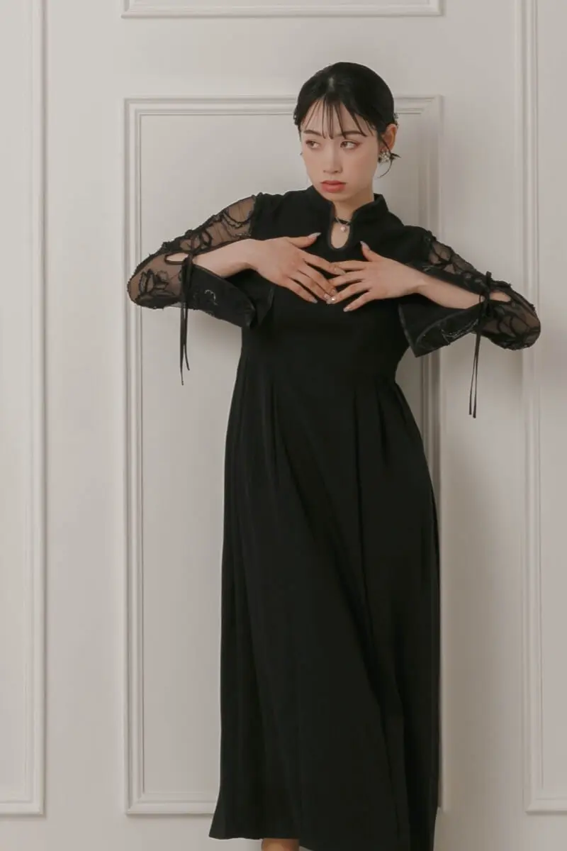 ブラックのフェザーフラワーコクーンドレス | Dorry doll | M | 結婚式