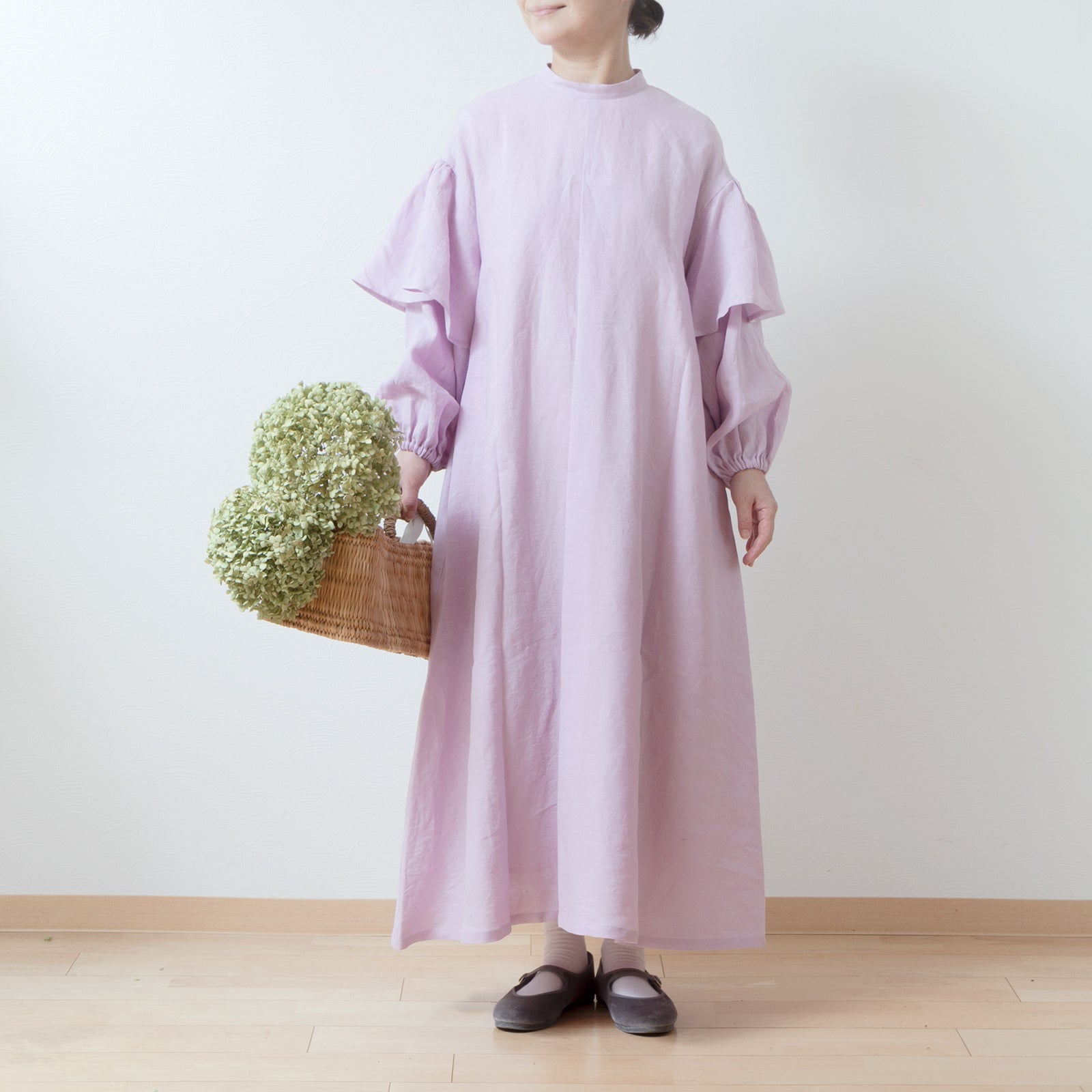 ダブルスリーブAラインリネンワンピース/ピンク – liplne