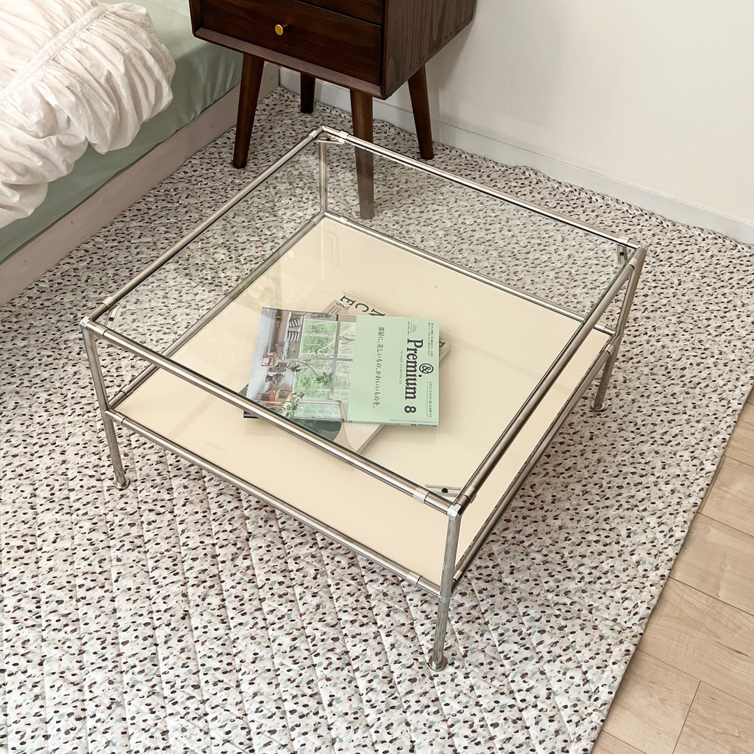 vamir ローテーブル｜Stainless Modular 2tier Sofa Table｜ガラス