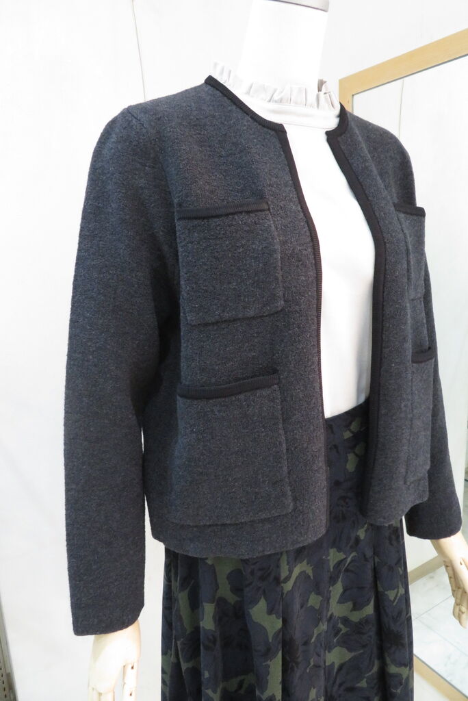 ボールジィ、ウールナイロンブークレーフロントオープンカーディガン