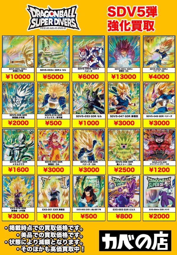 DBSDV5弾 発売3日目のメルカリ・買取相場 (前回との価格比較