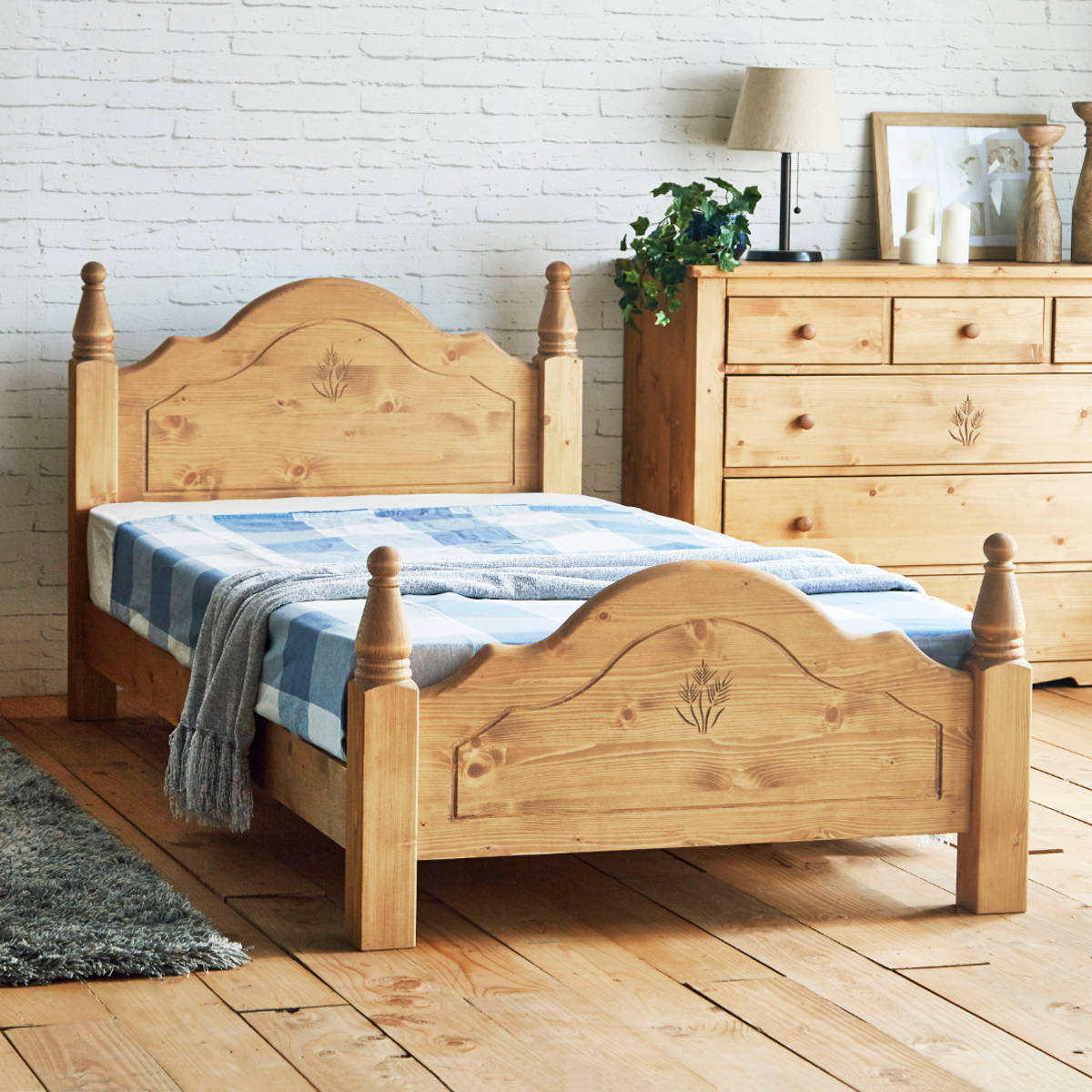 ベッド ダブル Farmer すのこ カントリー調 天然木 （ ベット フレーム