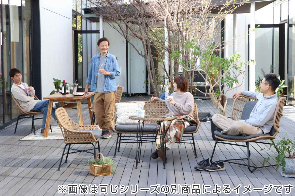 リゾネア リビングテーブル 幅105cm ラタン調 ガラス天板 （ テーブル