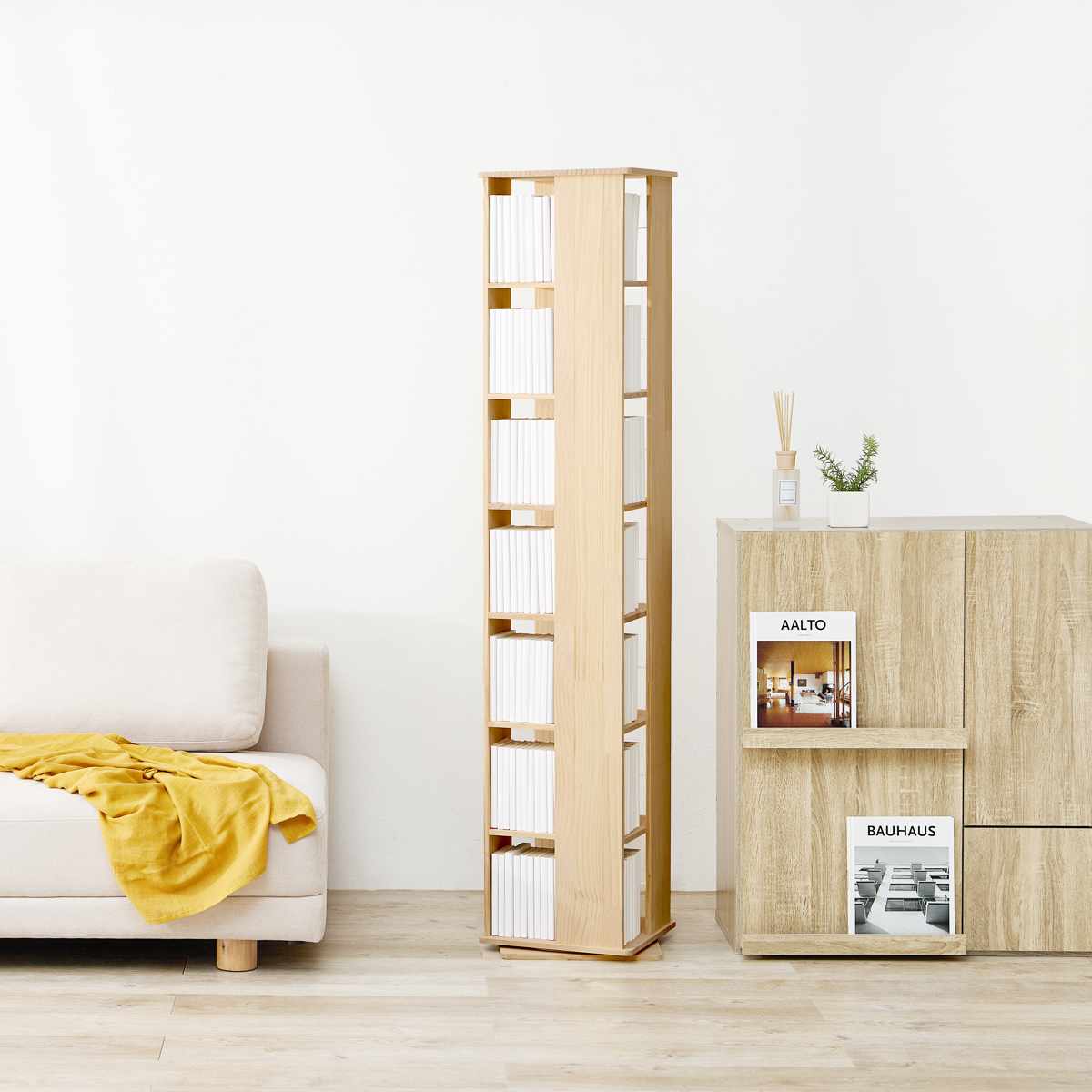 回転式 コミックラック 7段 幅46.5cm 完成品 パイン材 （ 本棚 ラック