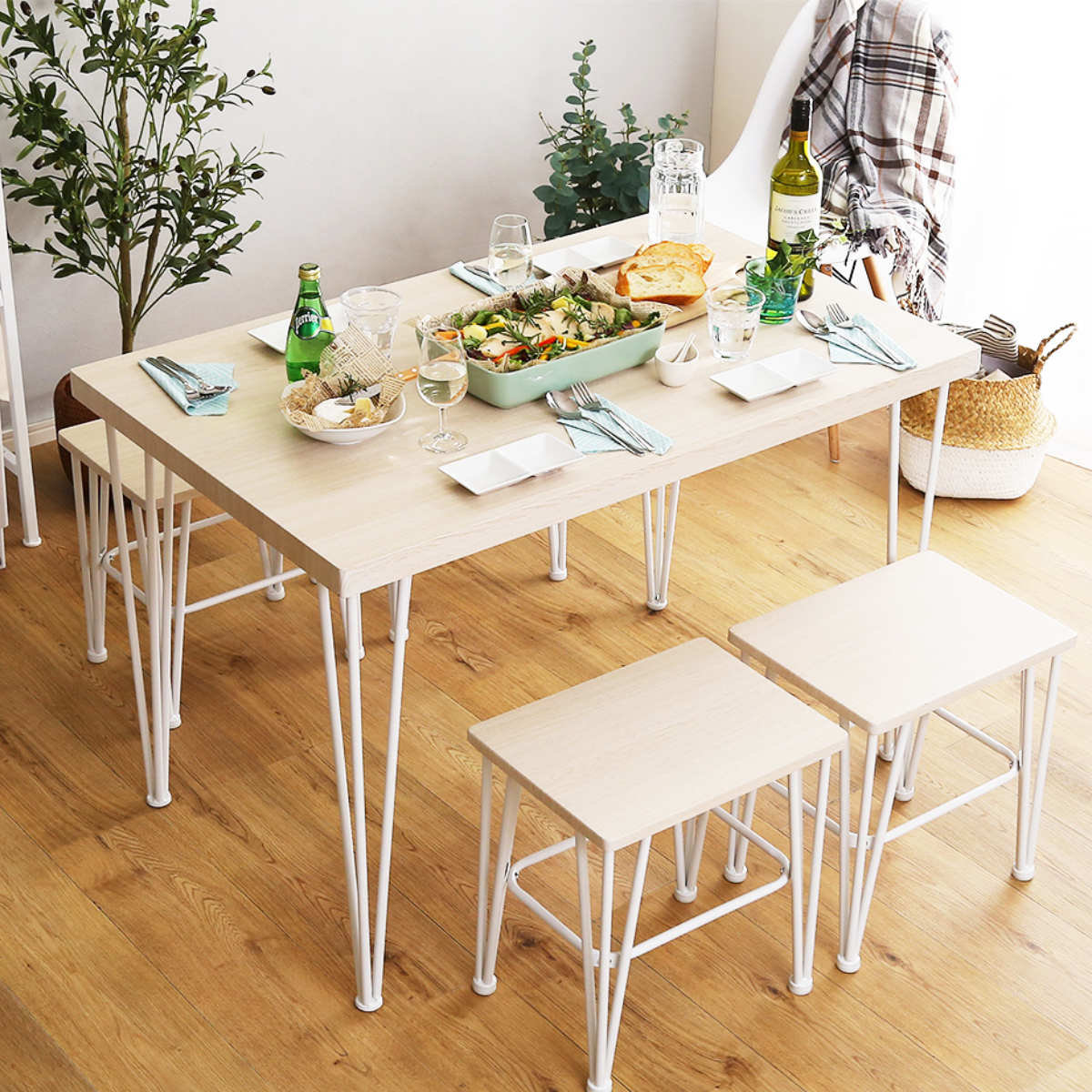 ダイニングセット 4人 テーブル チェア4脚 天然木 （ 4人 5点セット