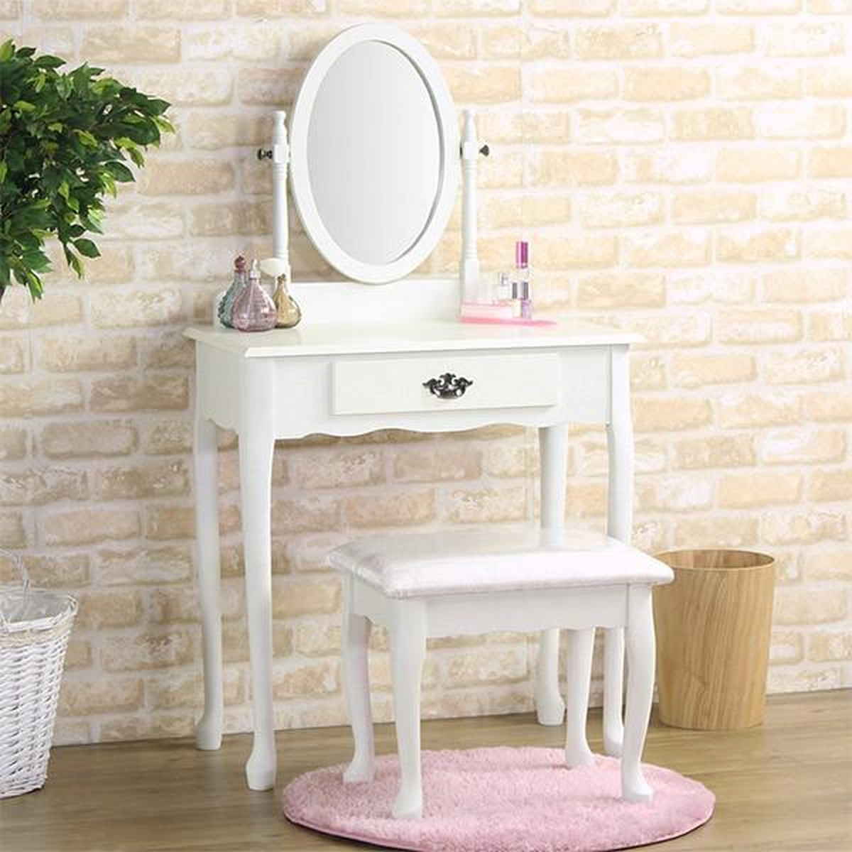 ドレッサー スツール付 アンティーク調 姫系 幅71.5cm （ 鏡台 化粧台