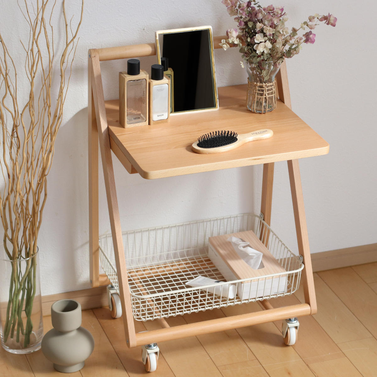 サイドテーブル キャスター付 テーブルワゴン 高さ70cm リヴ （ 収納