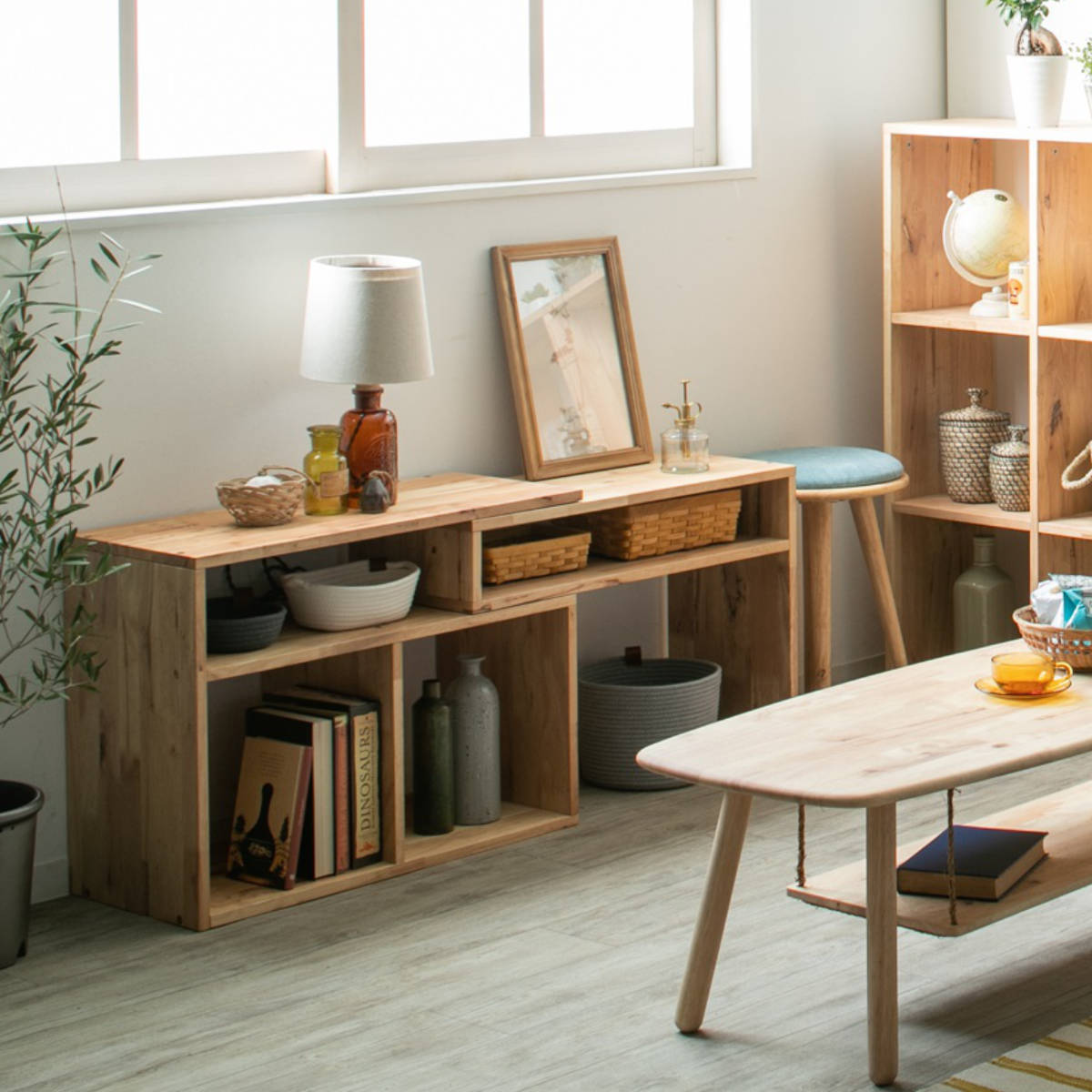 伸縮テレビボード 幅75～130cm ラバーウッド 無垢材 （ テレビ台