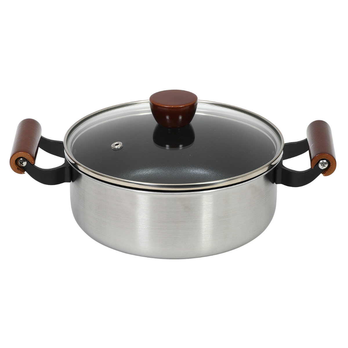 両手鍋 20cm IH対応 ガラス蓋付き ファストクック 2層鋼ダイヤモンド