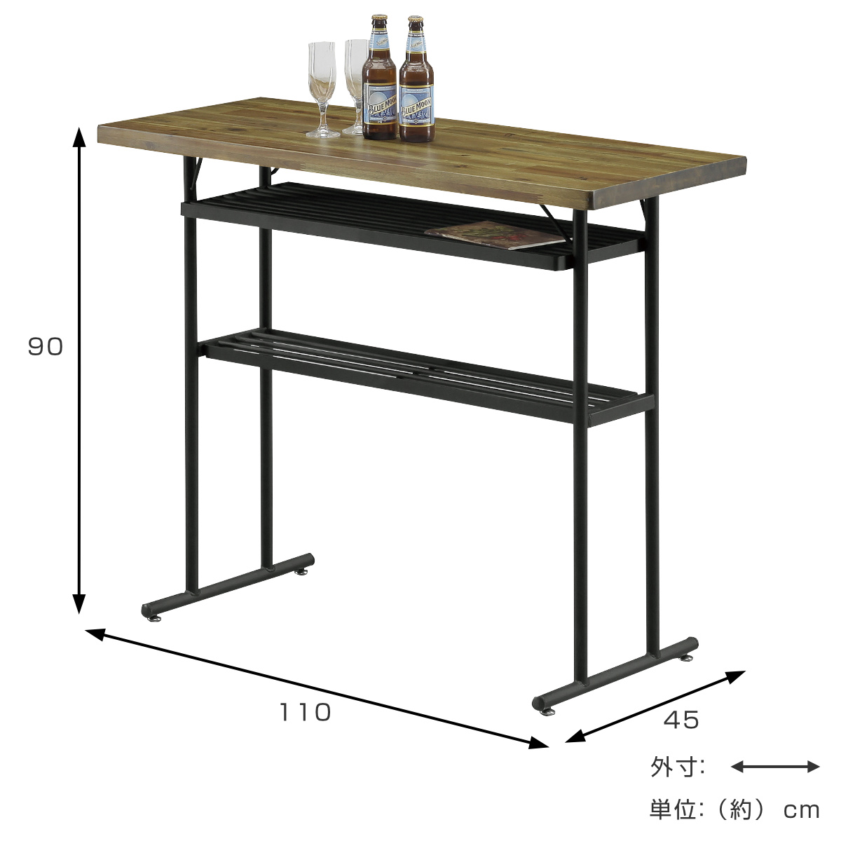 dショッピング |カウンターテーブル 幅110cm アカシア無垢 ポッパー