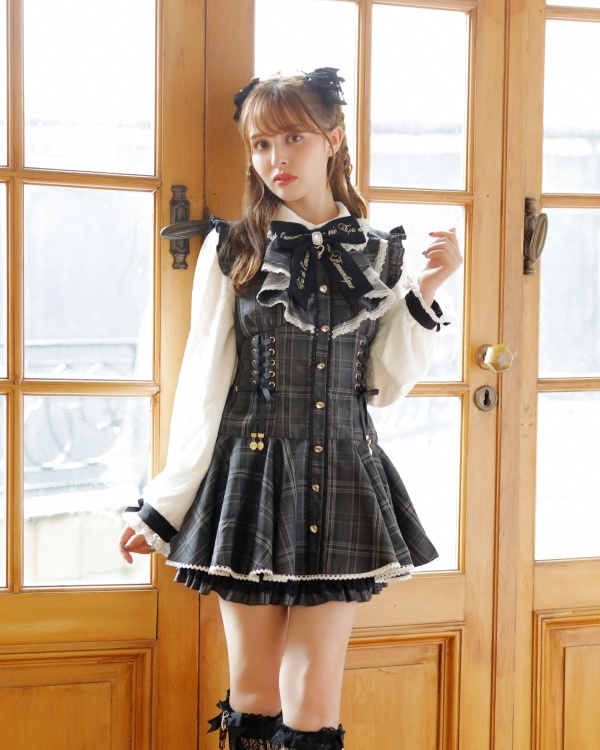 axes femmeリボン フリルワンピース チェック リズリサ姫系 axes femme