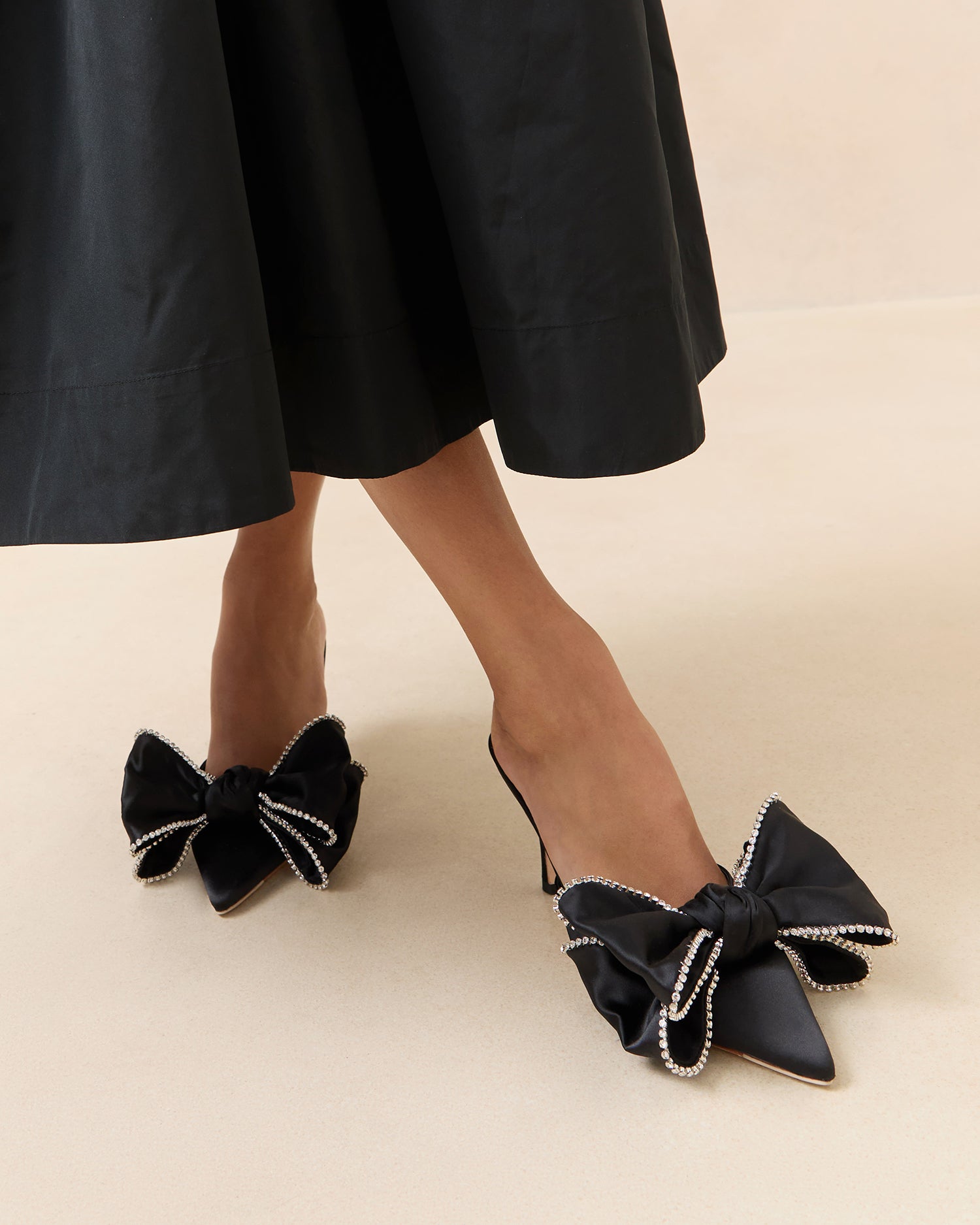 Margot Black/Crystal Bow Mule | Mules | Footwear