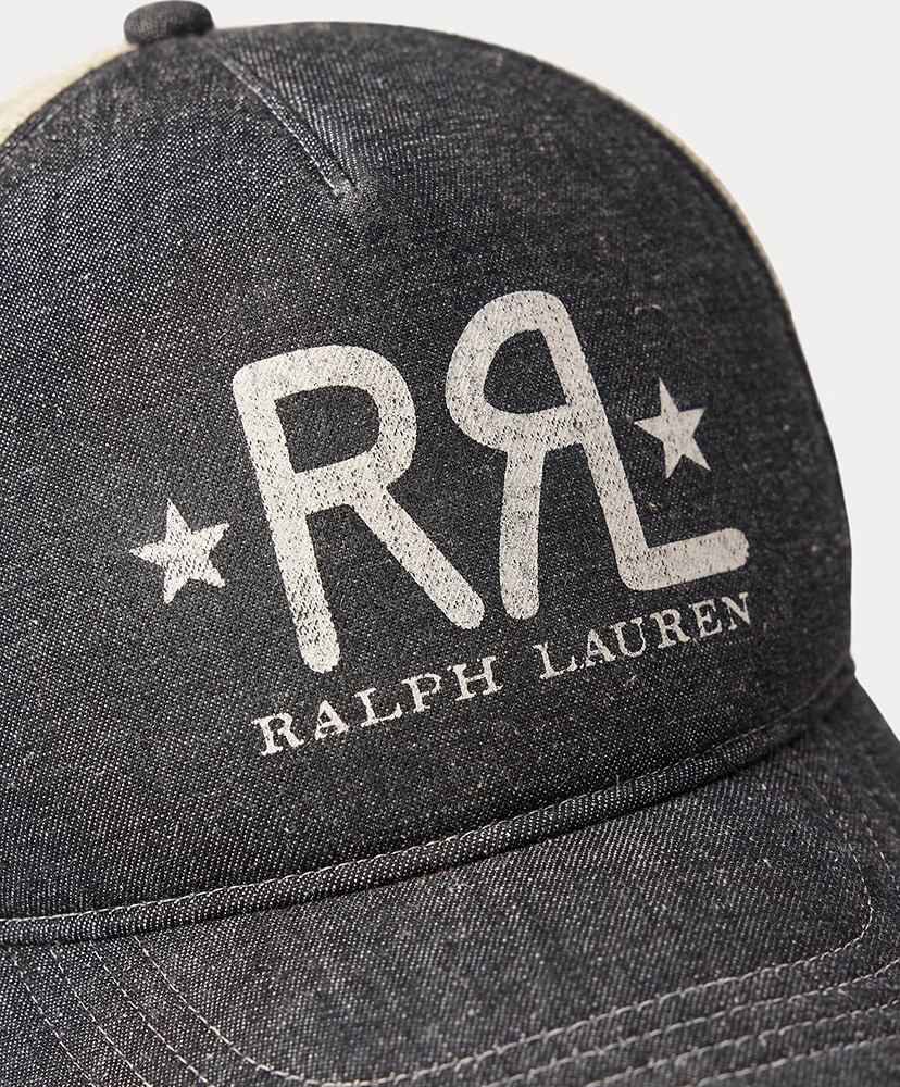 RRL Ranch ロゴ デニム トラッカー キャップ(ONE ブラック/ホワイト): RRL