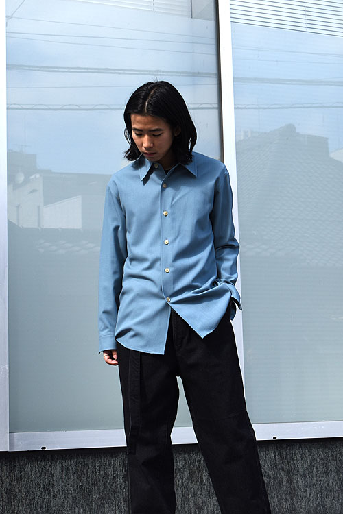 AURALEE[オーラリー] 2024SS HARD TWIST WOOL DOBBY SHIRT [BLUE GRAY