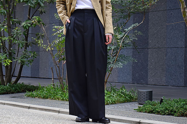 ATON [エイトン]Compact Wool Two Tuck Wide Pants-Black(1981Lady's)
