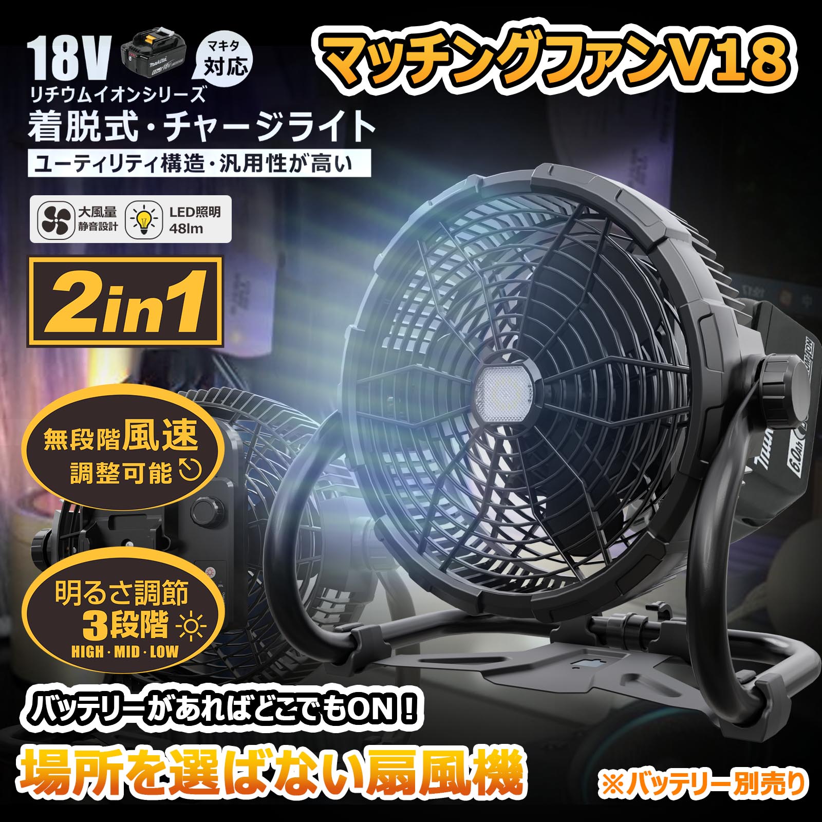 グッドグッズ(GOODGOODS) YC-B12F 20W マキタバッテリー対応 扇風機