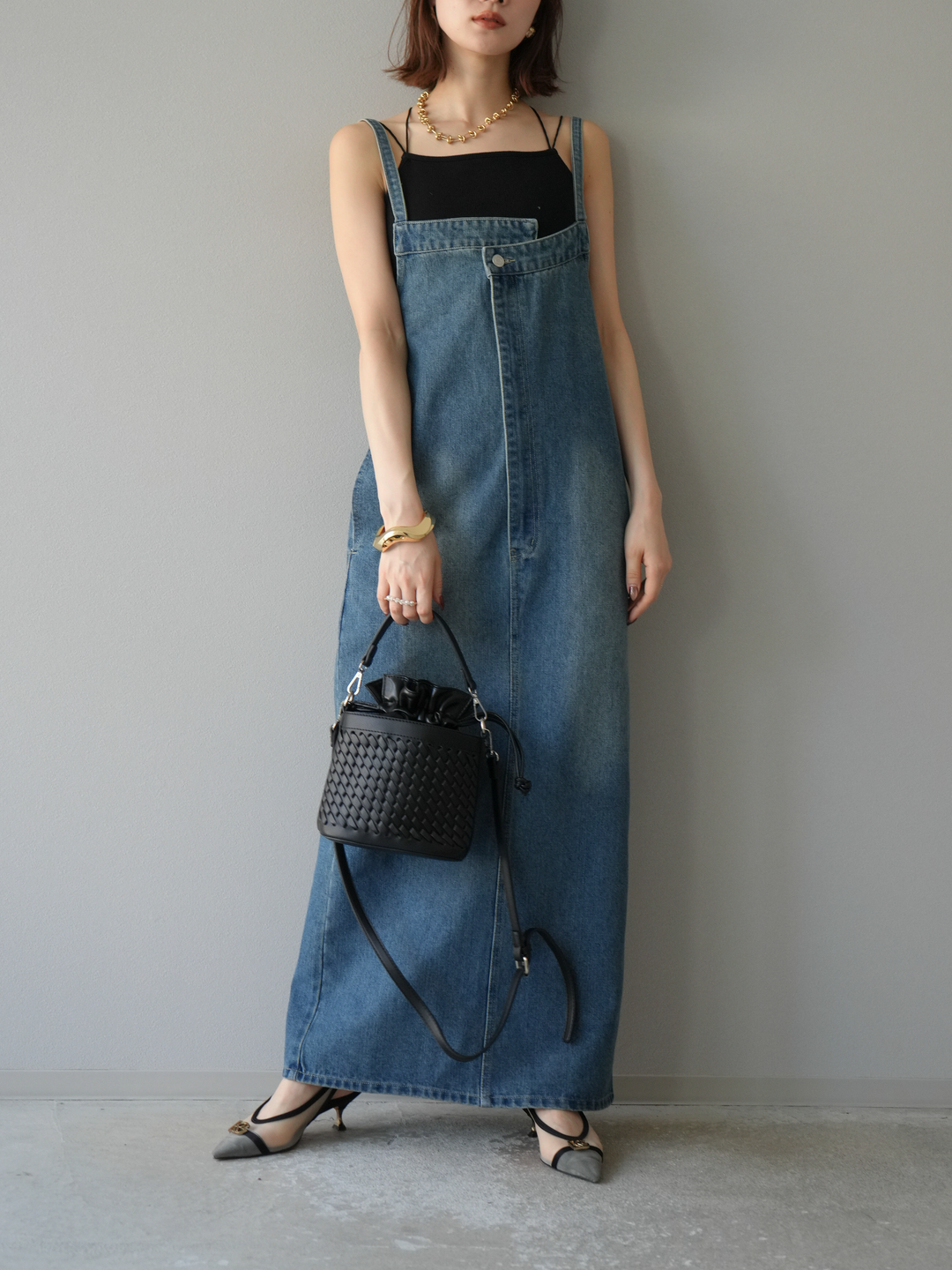 予約]アシンメトリーデニムワンピース/ブルー – Lumier