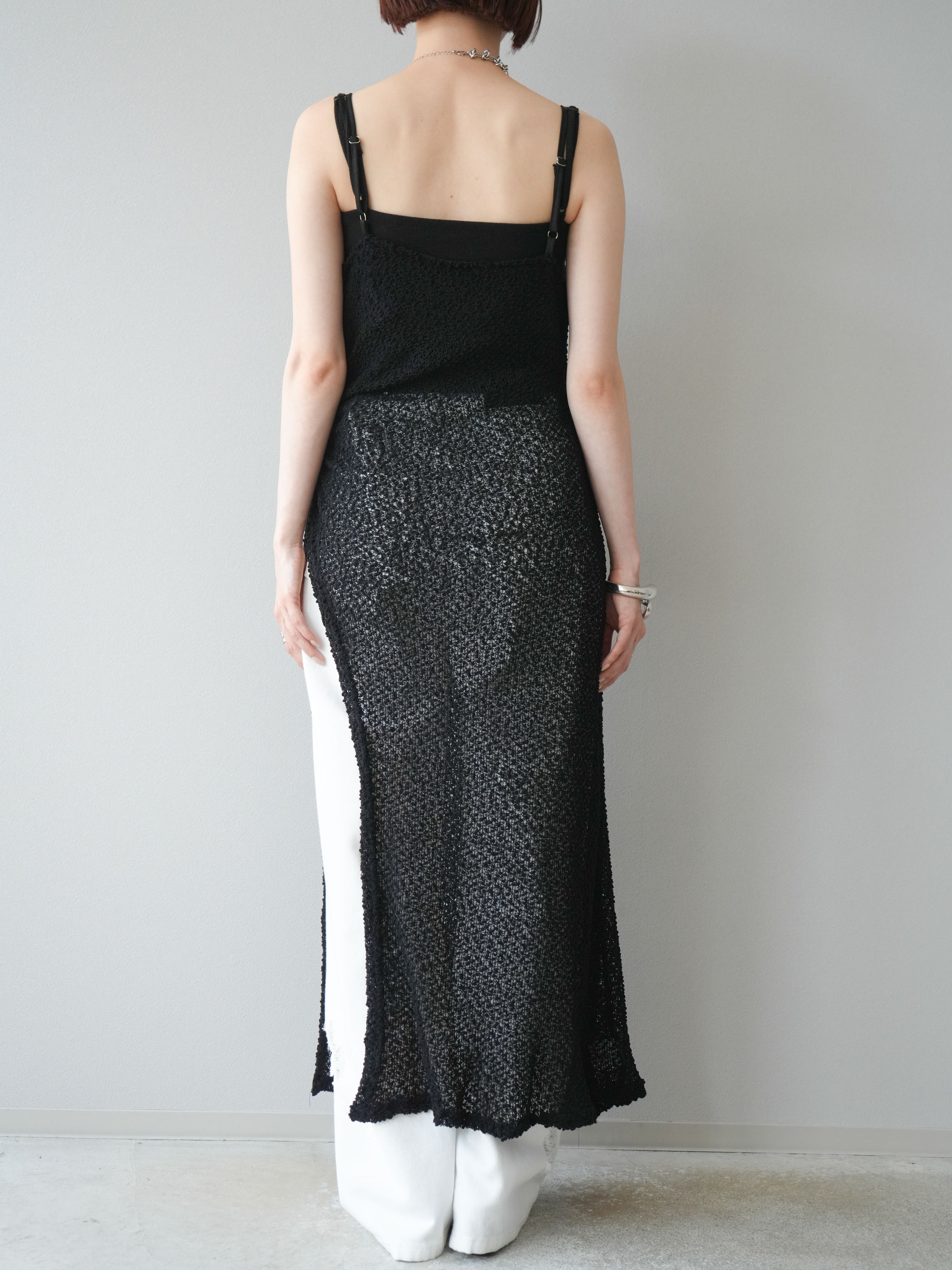 予約]ポコポコウエストギャザースリットキャミワンピース/ブラック