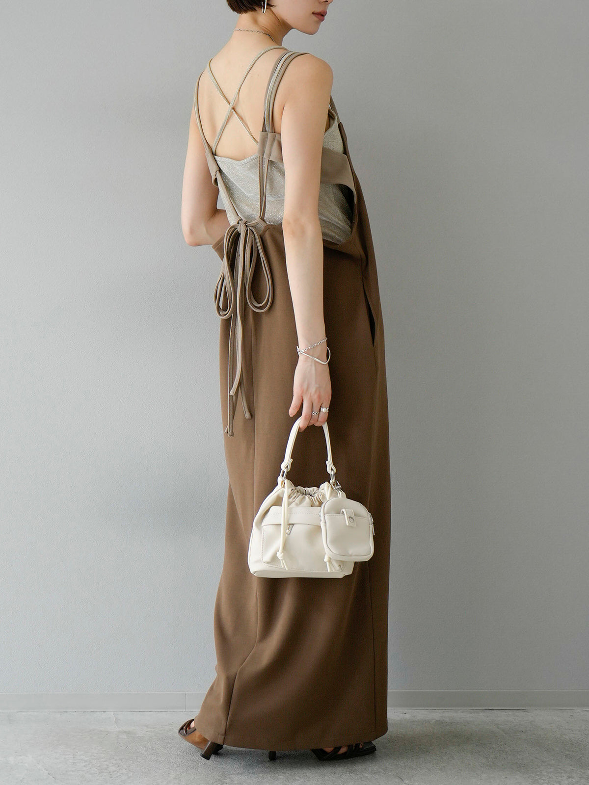 SET]バイカラーレイヤードデザインキャミワンピース+ダブルストラップ