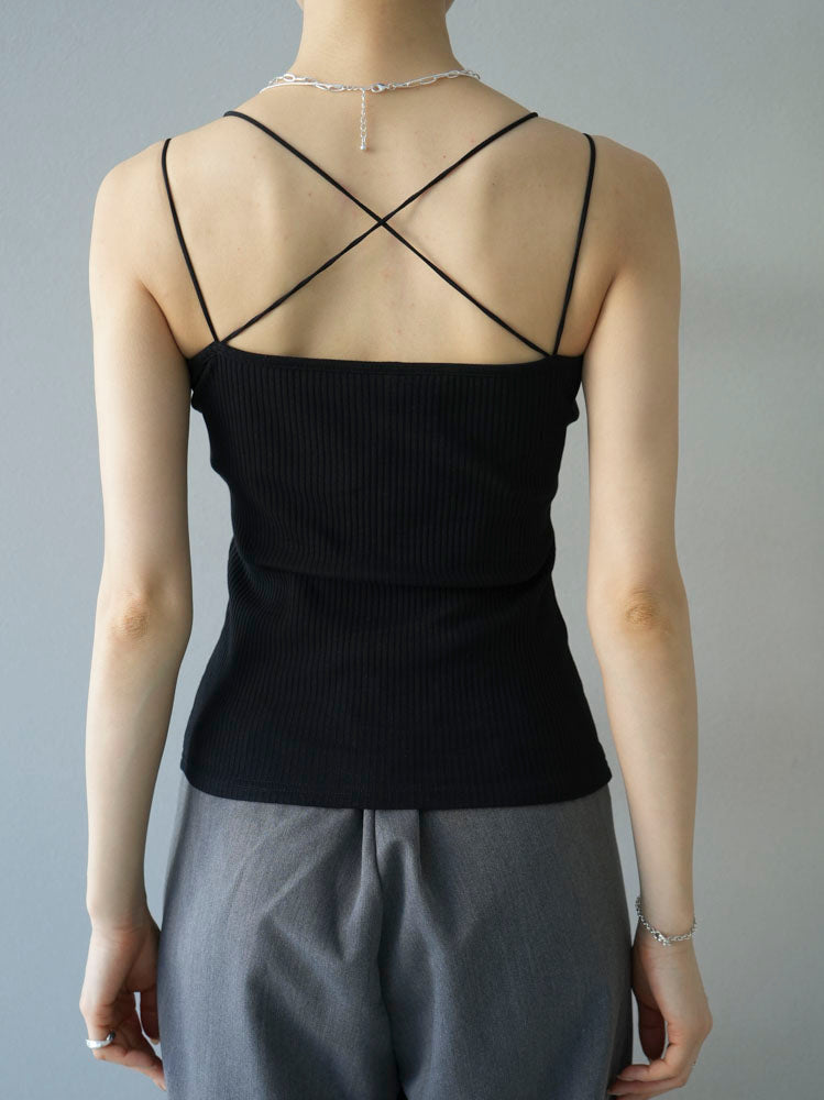 予約]ダブルストラップカットリブブラキャミソール/ブラック – Lumier