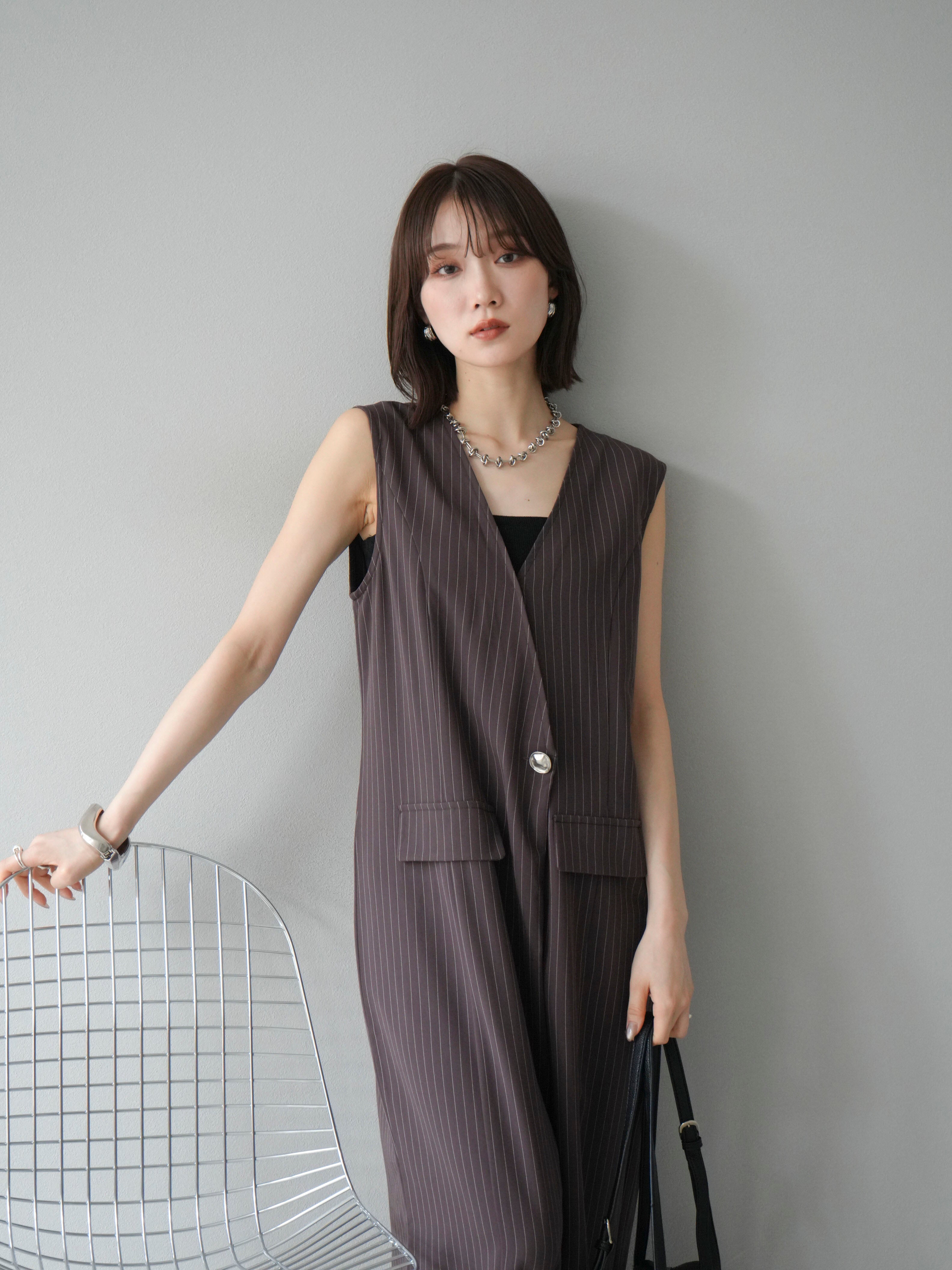 予約]ストライプラップデザインオールインワン/ブラウン – Lumier