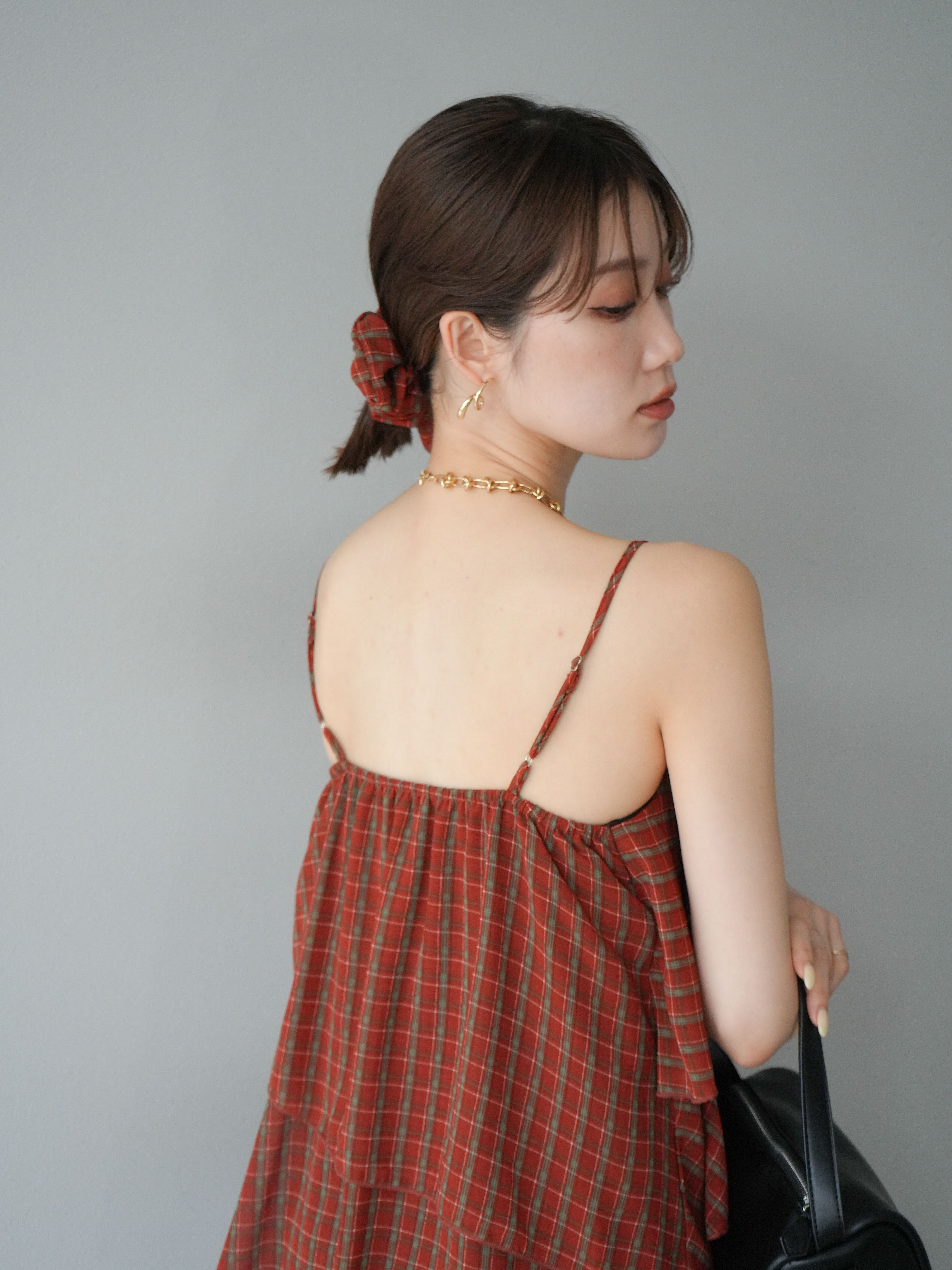 overdue flair redチェックキャミソール overdue flair redチェック