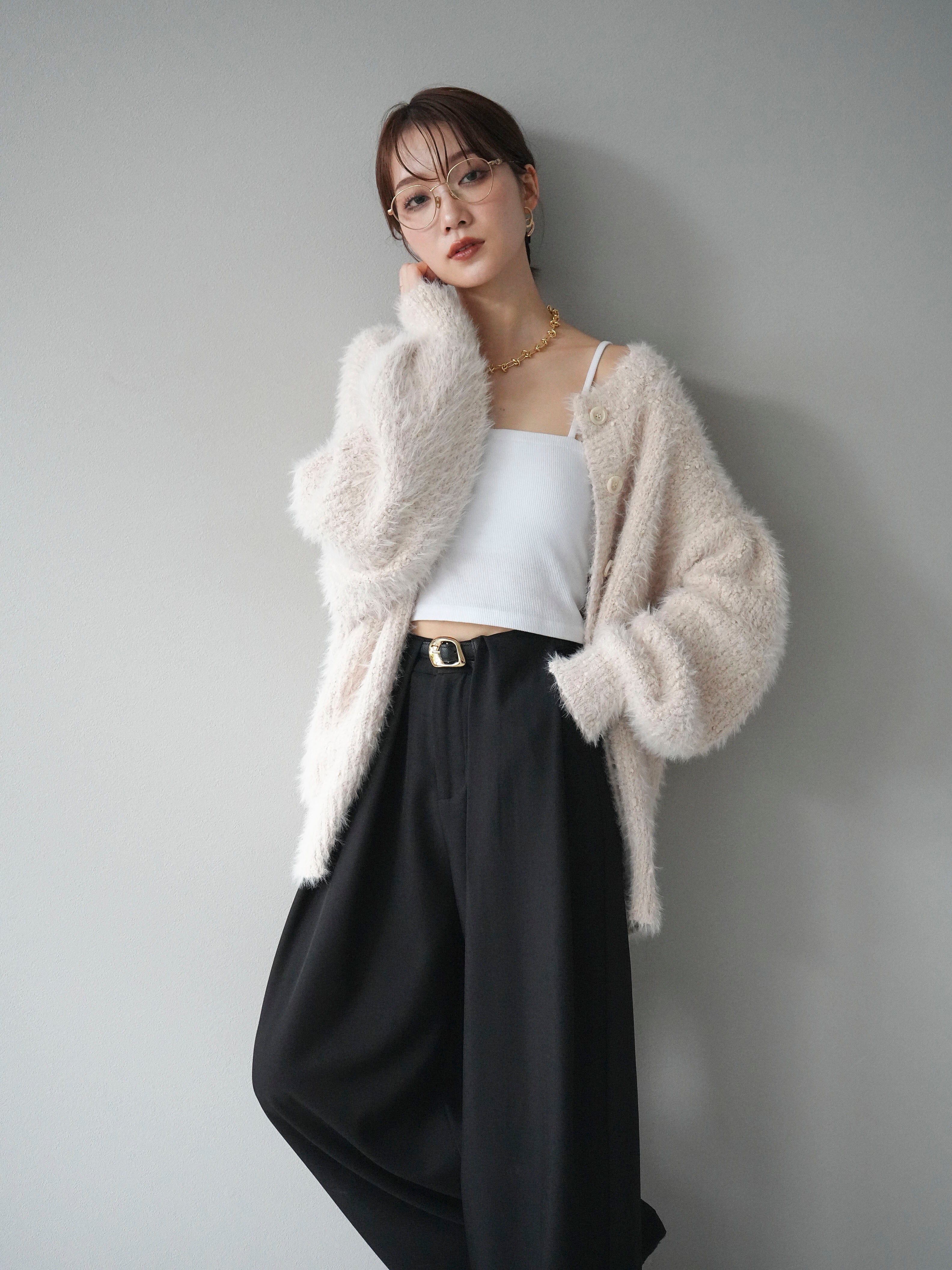 予約]クルーネックランダムシャギーカーディガン/エクリュ – Lumier