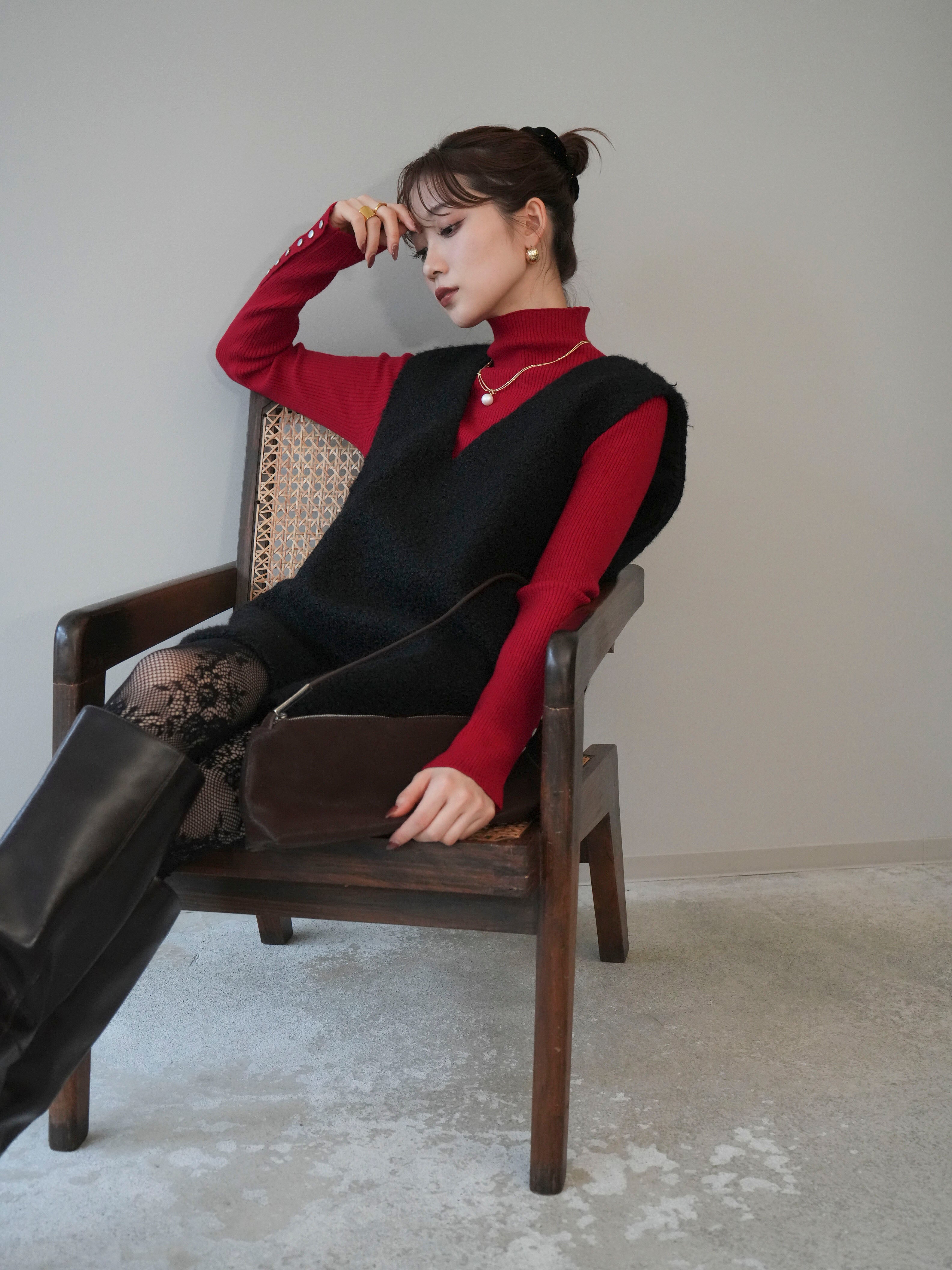 予約]ミックスループヤーンニットミニワンピース/black – Lumier