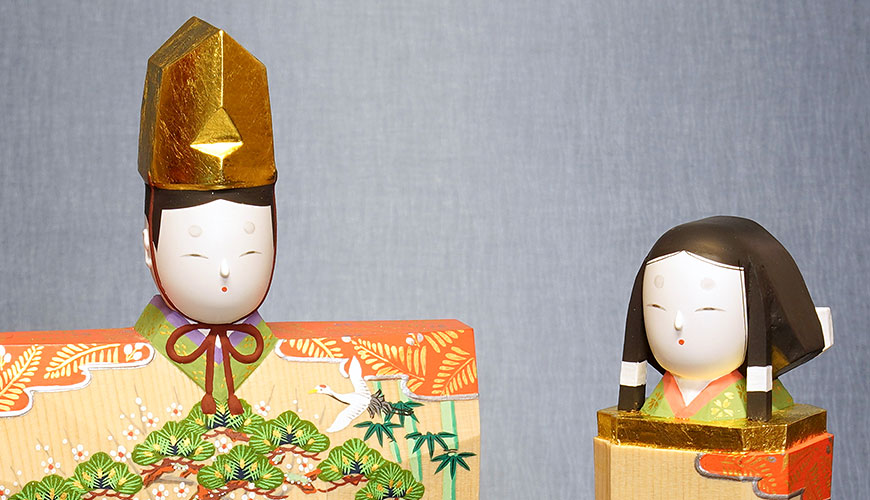 万葉堂 奈良一刀彫 雛人形 吉岡一泰作 立雛-松竹梅6寸