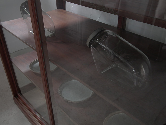 Z00257 アンティーク 明治〜大正期 特大 圧巻 木製5面ガラスショー