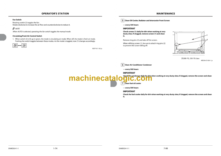 Hitachi ZX200-7G, ZX330-7G class Hydraulic Excavator Operator's