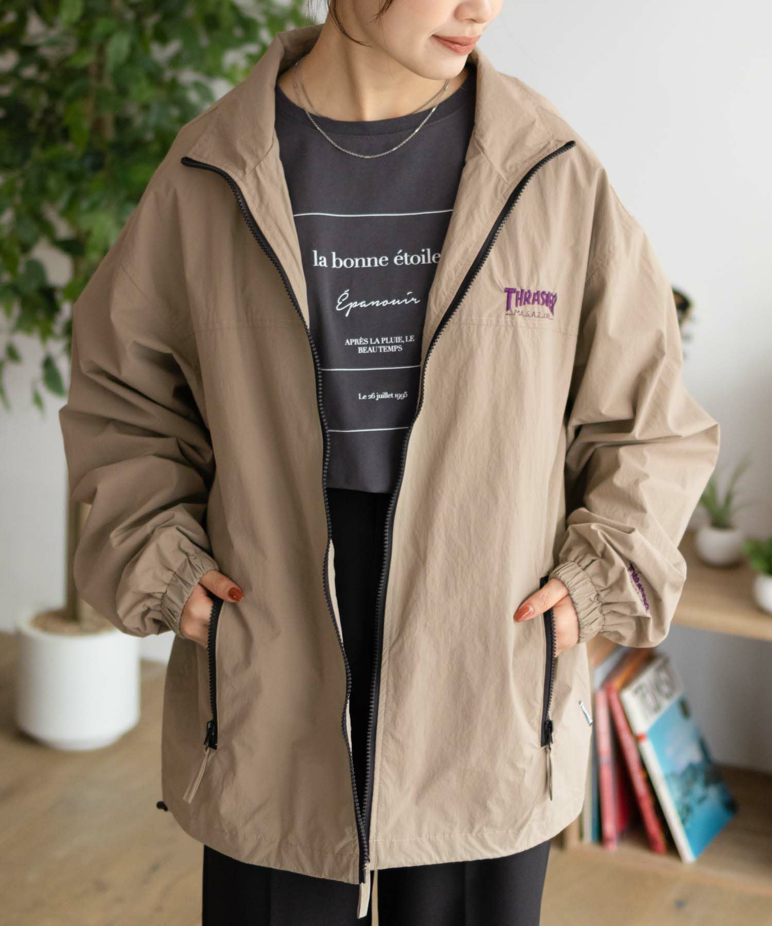 THRASHER 総柄裏地付きナイロンジャケット メンズ