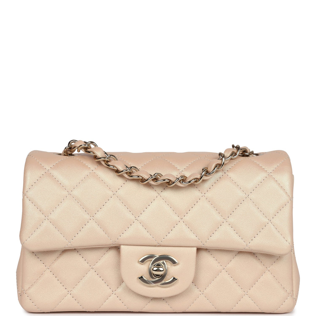 Chanel Mini Rectangular Flap Bag Iridescent Beige Lambskin Light Gold