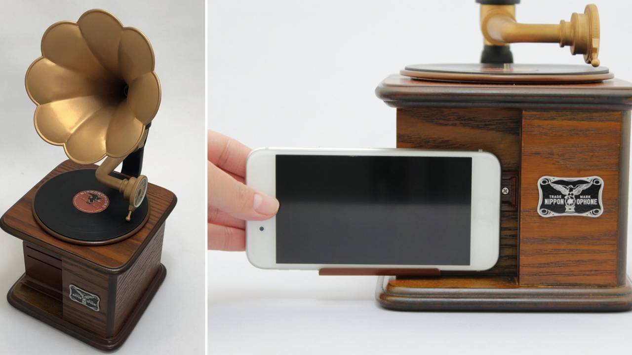 スマホスピーカーにもなる！レトロ感あふれる朝顔ラッパ型の