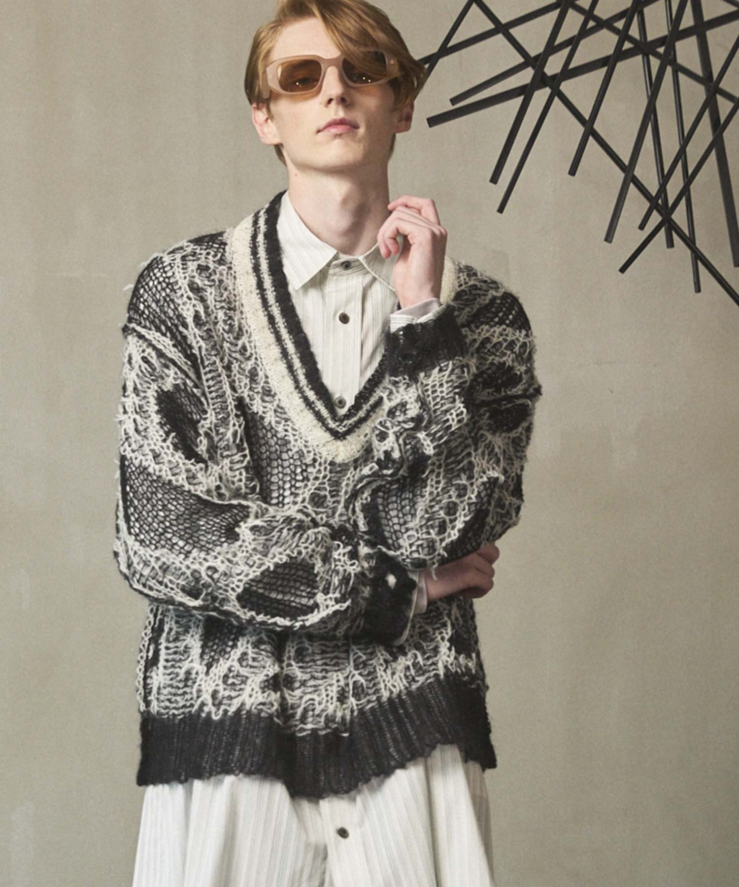 Mohair Sheer V-Neck Knit Pullover